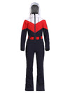 Women's Gsou Snow Retro Belted Color-Blocked Flare One Piece Jumpsuit Snowsuit