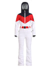Women's Gsou Snow Retro Belted Color-Blocked Flare One Piece Jumpsuit Snowsuit
