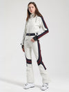 Women's Gsou Snow Retro Belted Stripe Flare One Piece Ski Jumpsuit Snowsuits