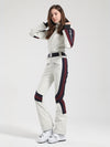 Women's Gsou Snow Retro Belted Stripe Flare One Piece Ski Jumpsuit Snowsuits