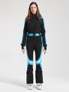 Women's Gsou Snow Retro Belted Stripe Flare One Piece Ski Jumpsuit Snowsuits