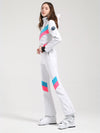Women's Gsou Snow Retro Belted V Striped Flare Ski Jumpsuit