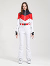 Women's Gsou Snow Retro Belted Color-Blocked Flare Ski Suit One Piece