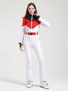 Women's Gsou Snow Retro Belted Color-Blocked Flare Ski Suit One Piece