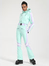Women's Gsou Snow Retro Belted Stripe Flare One Piece Jumpsuit Snowsuits