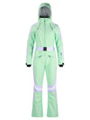 Women's Gsou Snow Retro Belted Stripe Flare One Piece Ski Jumpsuit Snowsuits