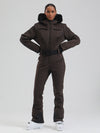 Women's Gsou Snow Mountain Chic Faux-Fur Trim Flare Ski Jumpsuit