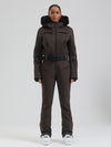 Women's Gsou Snow Mountain Chic Faux-Fur Trim Flare Ski Jumpsuit