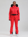 Women's Gsou Snow Mountain Chic Faux-Fur Trim Flare Ski Jumpsuit