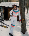 Women's Gsou Snow Retro Belted V Striped Flare Ski Jumpsuit