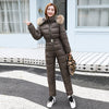 Women's Winter Creek Down Suits One Piece Ski Suit, Detachable Fur Faux Hood