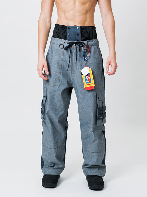 Men's Snowall Winter Warm Waterproof Denim Hip-hop Snowboard Pants Jeans