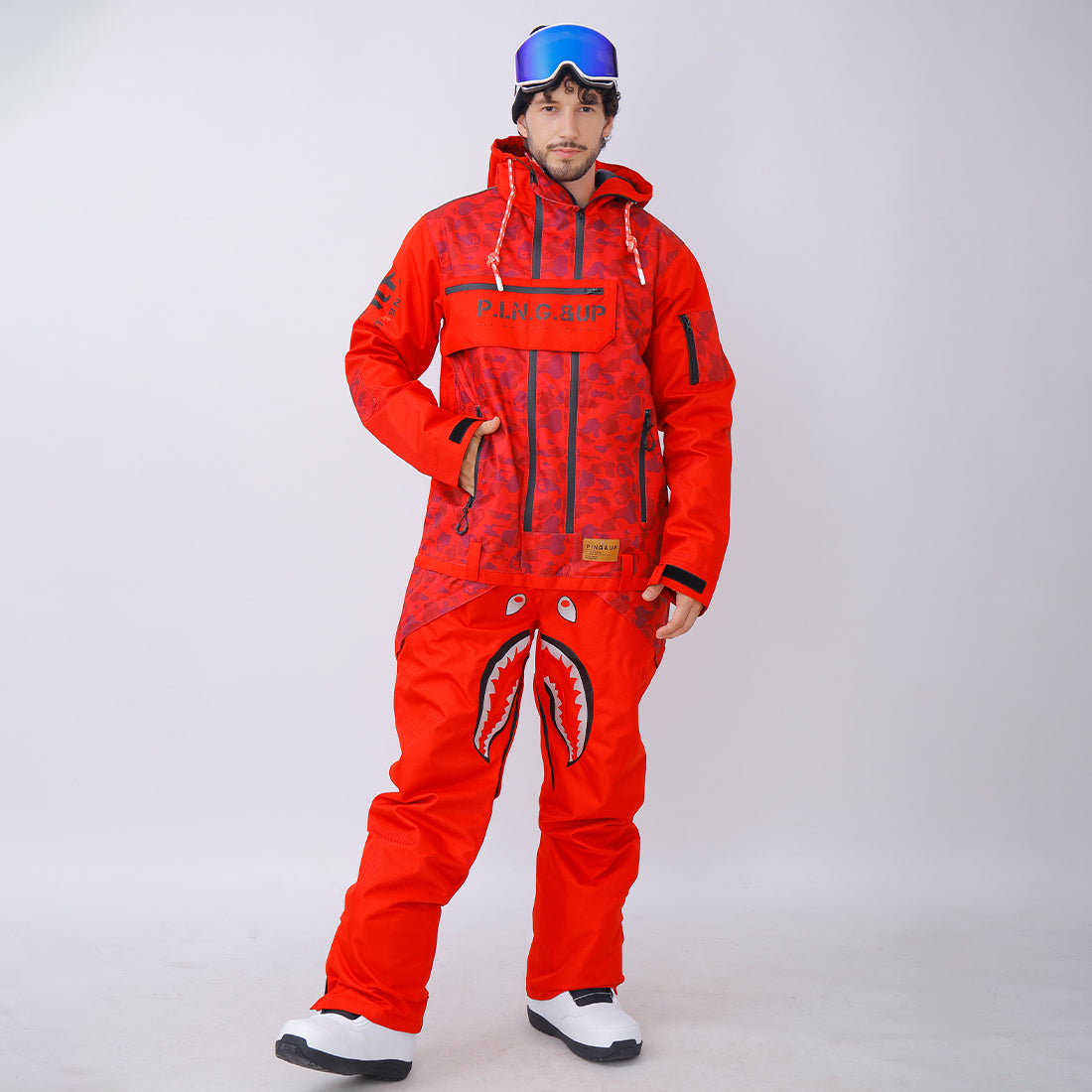 salomon conspiracy mens one piece ski suit Dawnski Men's P-40 Fighter & Shark Conjoined One Piece Snowboard Suits