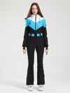 Women's Gsou Snow Retro Belted Color-Blocked Flare Ski Suit One Piece