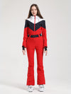 Women's Gsou Snow Retro Belted Color-Blocked Flare Ski Suit One Piece