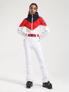 Women's Gsou Snow Retro Belted Color-Blocked Flare One Piece Snowsuit