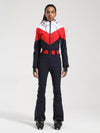 Women's Gsou Snow Retro Belted Color-Blocked Flare One Piece Snowsuit
