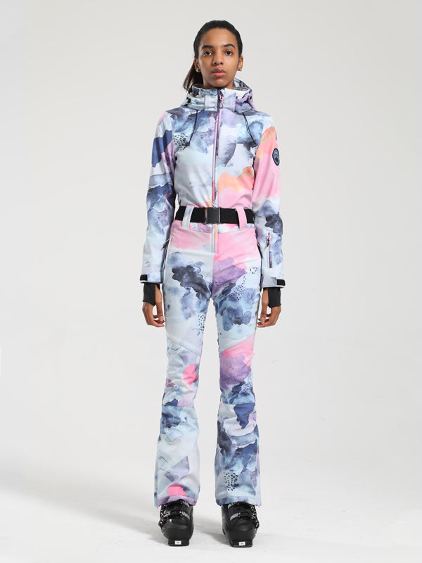 Women's Gsou Snow Classic Belted Slim Fit Flare Ski Suit One Piece | Dawnski Women's Gsou Snow Classic Belted Slim Fit Flare Ski Suit One Piece | Dawnski