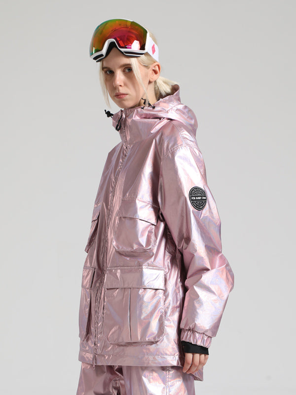 Women's Gsou Snow Neon Holographic Cargo Snowboard Coats