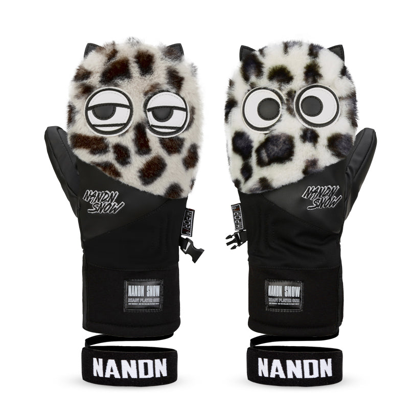 Men's Nandn Snow Mascot Furry Snowboard Gloves Winter Mittens